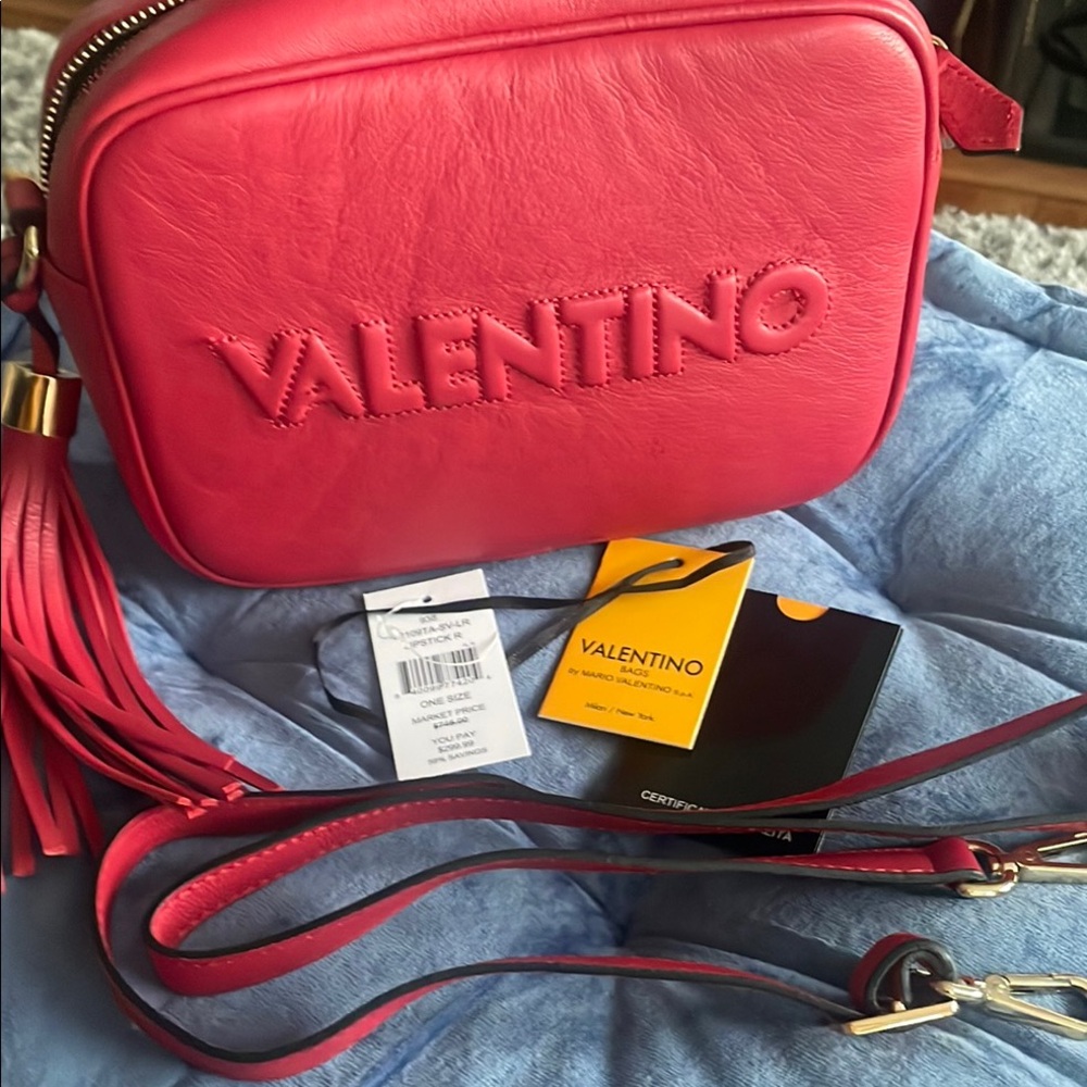 Valentino Red Textured Leather Crossbody Bag